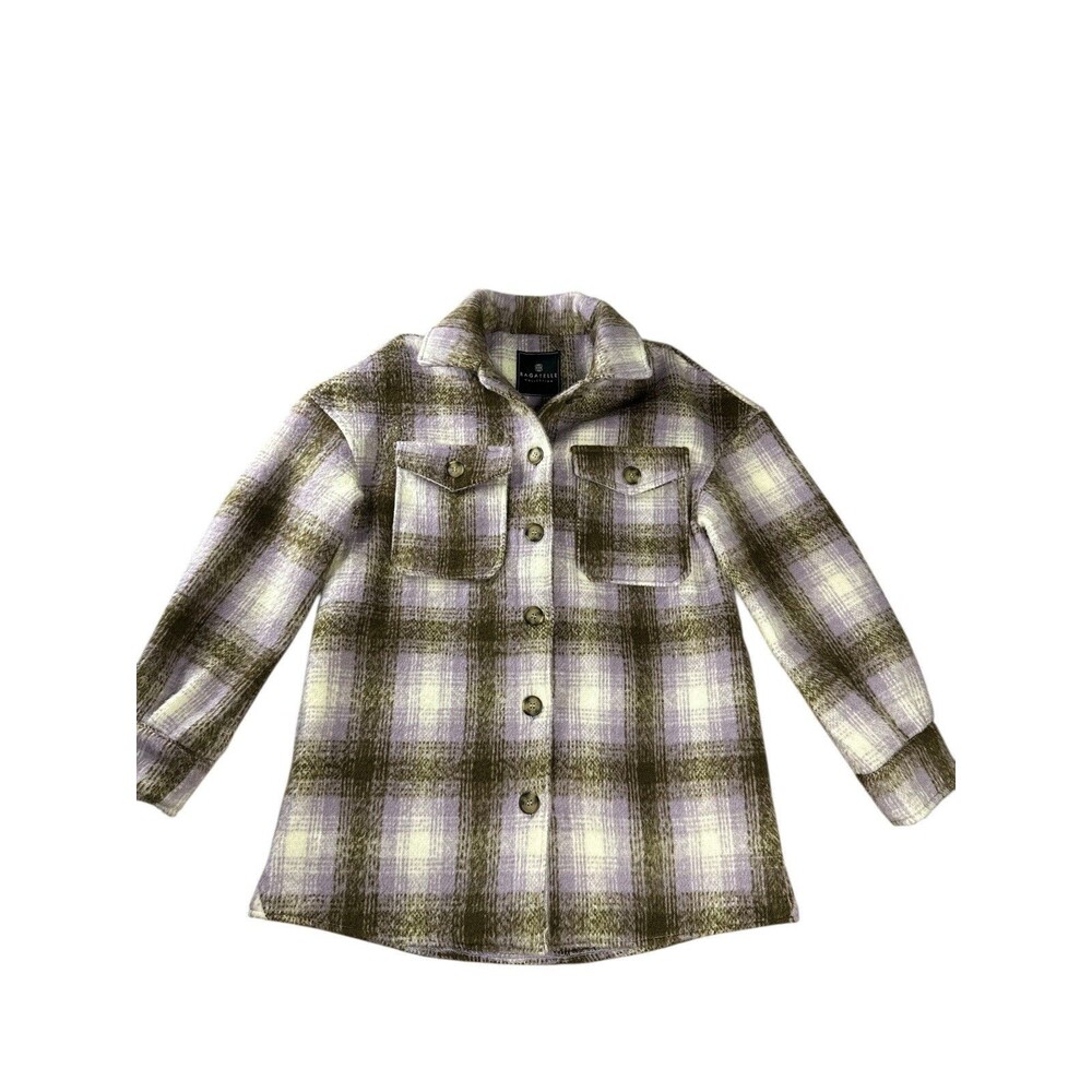 Bagatelle Collection Plaid Shacket XS Brown Purple Button Up Cabincore Jacket